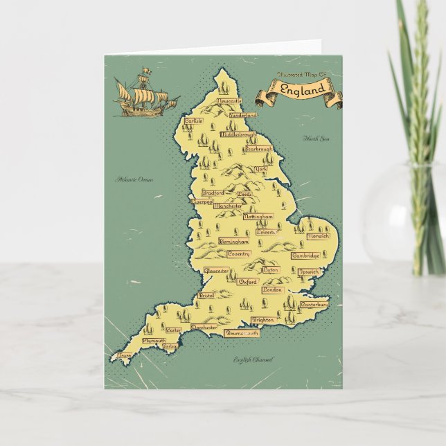 Convite Mapa ilustrado de Viagem da Inglaterra (Frente)