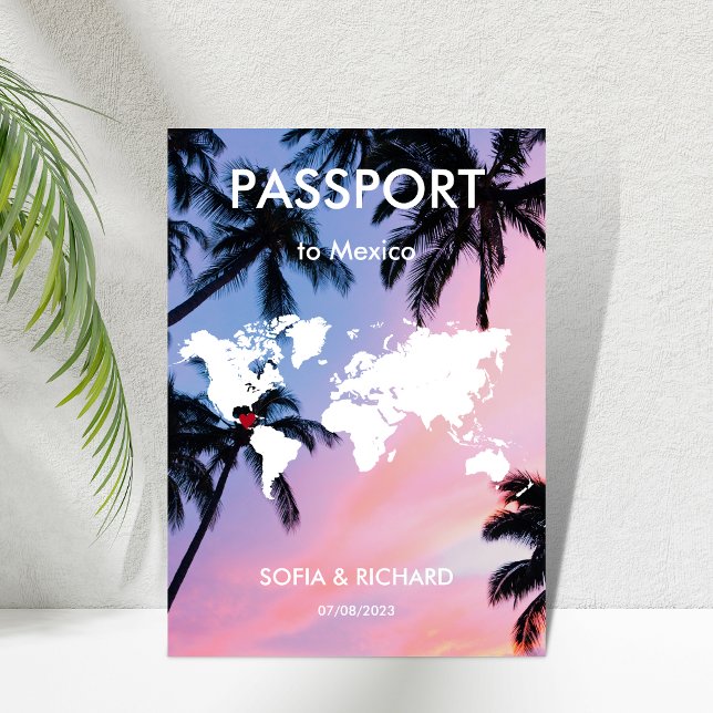 Convite Mapa Mundial de Palm Beach de Casamento de Destino (Criador carregado)