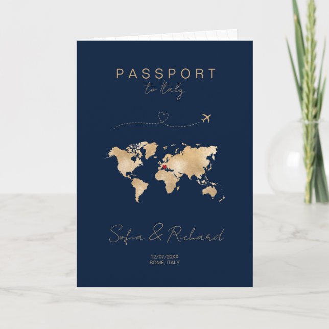 Convite Mapa Mundial de Passaporte de Destino de Casamento (Frente)