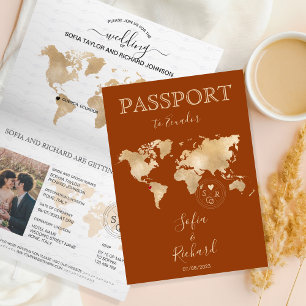 Convite Mapa Mundial de Passaportes Caseiros Boho Terracot