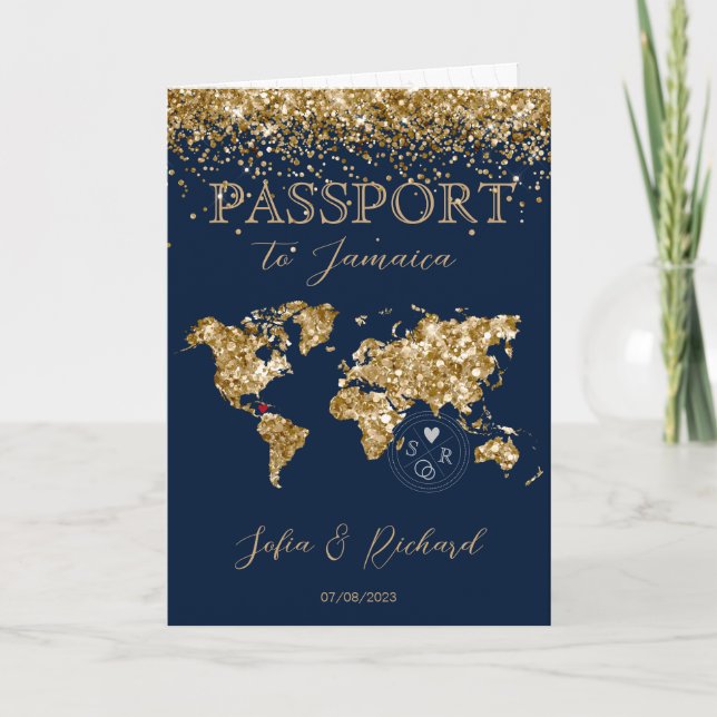 Convite Mapa Mundial do Passaporte de Destino de Casamento (Frente)