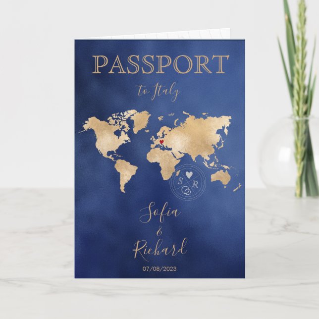 Convite Mapa Mundial Dourado do Passaporte de Destino de C (Frente)
