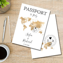 Convite Mapa Mundial Dourado do Passaporte de Destino de C