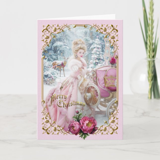Convite Marie Antoinette Pink carriage deer Christmas card (Frente)