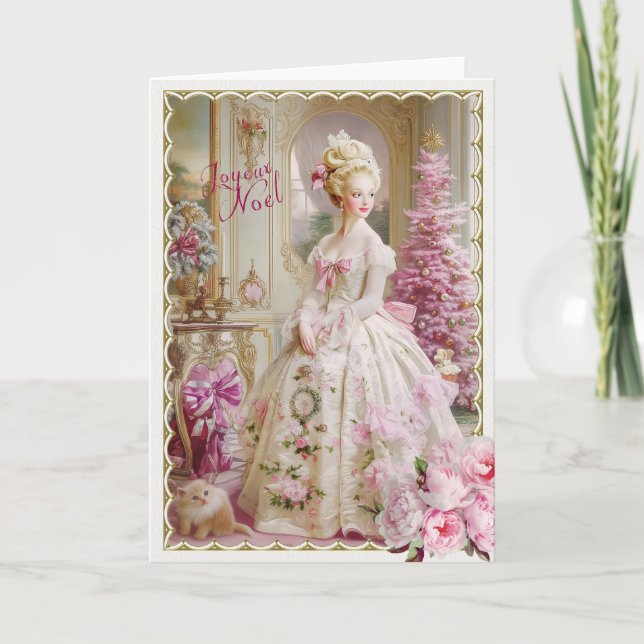Convite Marie Antoinette Pink tree cat Christmas card (Frente)
