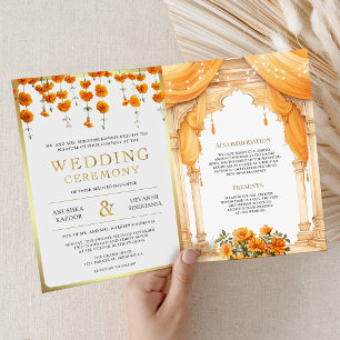Convite Marigold Floral Sul Indiano Mandap Casamento Hindu