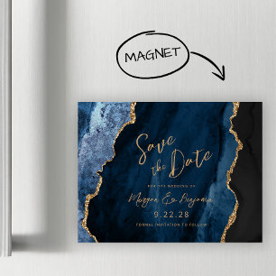 Convite Marinho Azul Agate Casamento Salvar Data