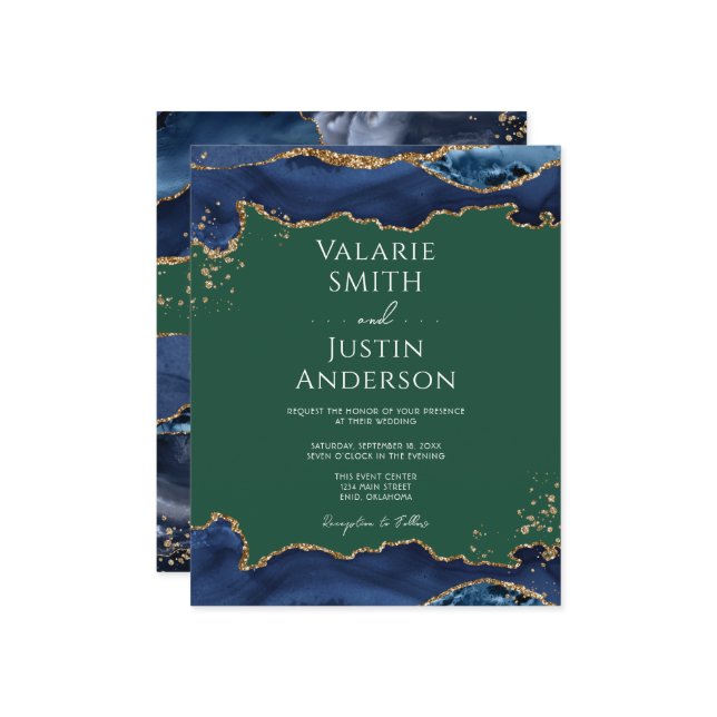 Convite marinho Azul Agate Verde Casamento (Frente/Verso In Situ)