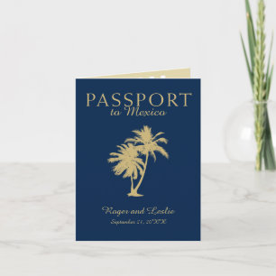 Convite Marinho Azul Dourado Cancún México Passaporte Ca
