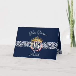 Convite Marinho Blue Elegante Silver Quinceañera Espanha