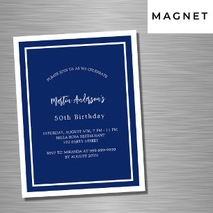 Convite Marinho de aniversário luxo minimalista branco azu