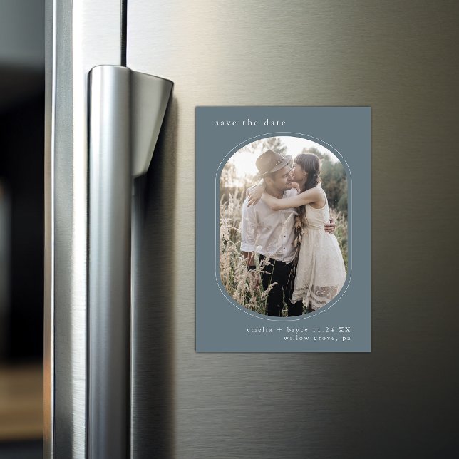 Convite MARINHO de Foto EMELIA Simples Casamento Salve a D (EMELIA Photo Navy Simple Wedding Save the Date Magnetic Invitation)
