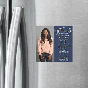 Convite Marinho de Script Moderno - Graduação de Foto Azul