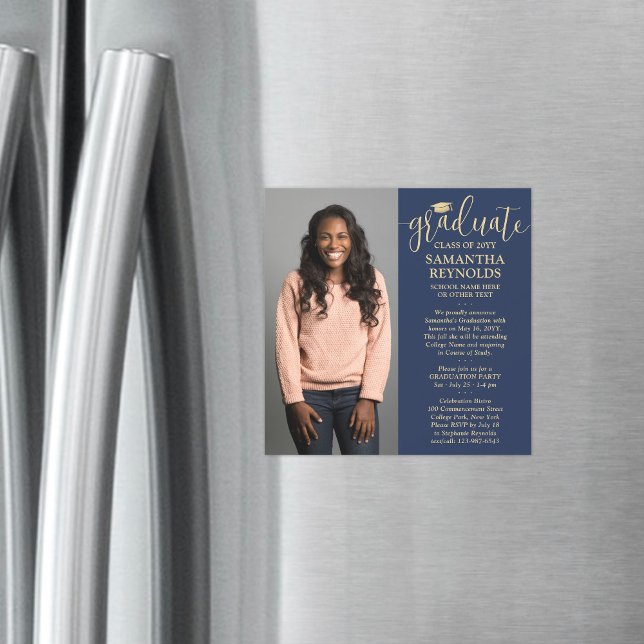 Convite Marinho de Script Moderno - Graduação de Foto Azul (Criador carregado)