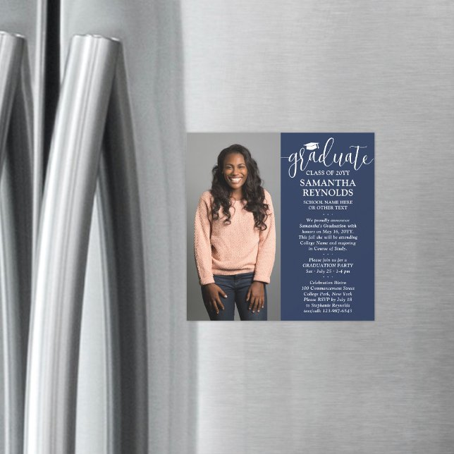 Convite Marinho de Script Moderno - Graduação de Foto Azul (Criador carregado)