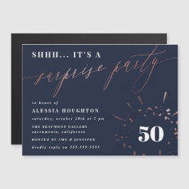 Convite Marinho e Rosa Dourado Script Surprise Party