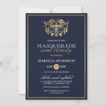Convite Marinho Elegante Blue & Dourado Doce Festa 16<br><div class="desc">Marinho Elegante Blue e Dourado Mascarada Doce Convites Magnéticos de 16 Festas. Apresentando uma máscara de folha de alumínio dourada falsa no topo contra um fundo azul marinho. Perfeito para uma festa de aniversário 16 moderna,  mas elegante!</div>