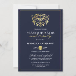 Convite Marinho Elegante Blue & Dourado Doce Festa 16