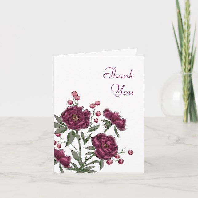 Convite Maroon Rose Wedding Thank You Cards (Frente)