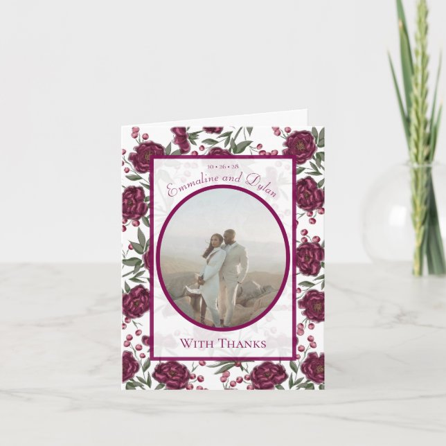 Convite Maroon Rose Wedding Thank You Cards Photo (Frente)