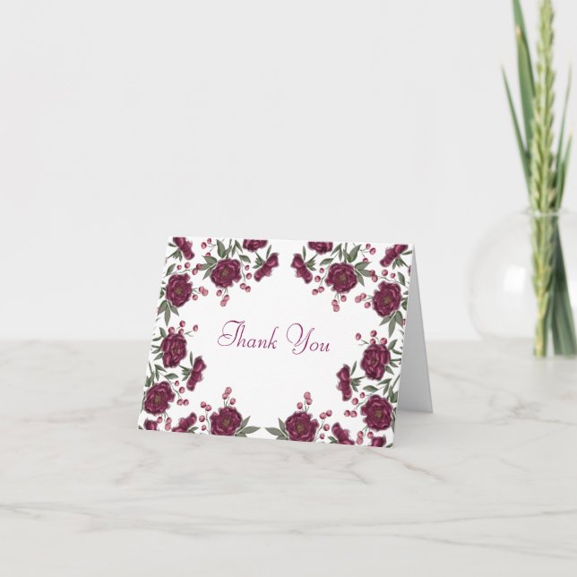 Convite Maroon Rose Wedding Thank You Note Card (Frente)