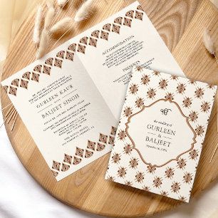 Convite Marrom Creme Ikat All in One Casamento Sikh