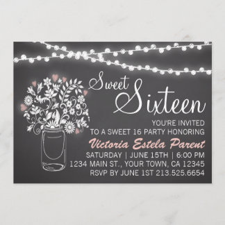 Convite Mason Jar Sweet 16