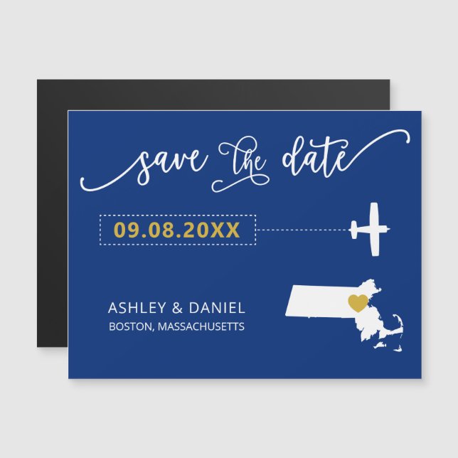 Convite Massachusetts Wedding Save the Date Card, Mapa (Frente/Verso)