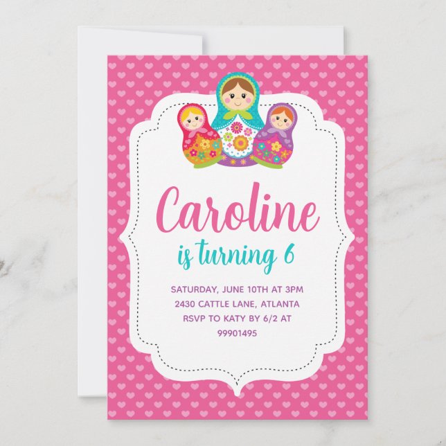 Convite Matryoshka, Festa de aniversário (Frente)