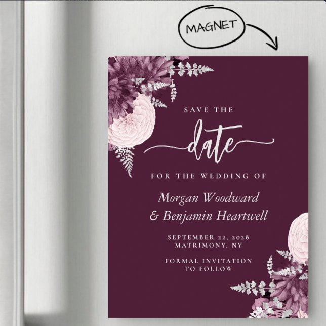 Convite Mauve Silver Floral Wedding Save the Date (Criador carregado)