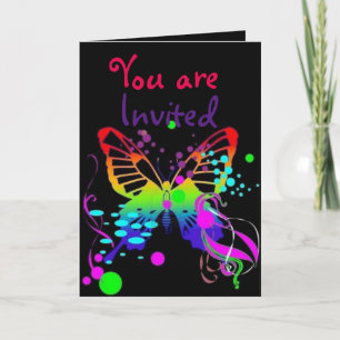 Convite Mega Color Butterfly on Black Kids Party Invites