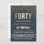 Convite Meia-noite | Partido Confetti aniversário de 40 an<br><div class="desc">Meia-noite | Convites magnéticos do Partido Confetti aniversário de 40 anos. Dourado. Este convite de aniversário formal, elegante, moderno, de quadragésimo é adequado para homens ou mulheres. Inclui linhas limpas de ouro, guião gótica em maiúsculas e na moda, e texto sofisticado de folha de ouro falso em fundo azul da...</div>