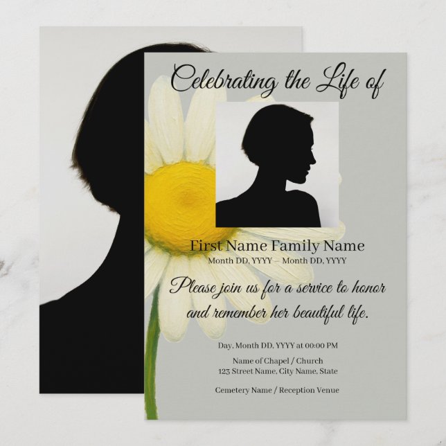 Convite memorial Grey Daisy (Frente/Verso)