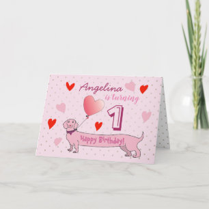 Convite Menina de 1º Aniversário Cachorrinho Rosa Fofo
