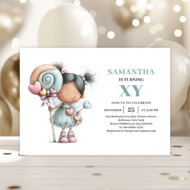 Convite Menina Fada 2º Aniversário Fofo Capricho P (Fairy Girl 2nd Birthday Cute Whimsy Pastel invitation)