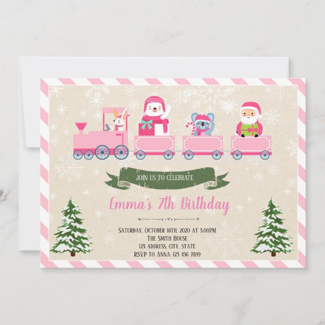 convite menina trem de natal (Frente)