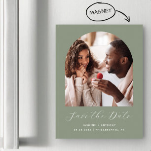 Convite Mensagem de Arch de Foto do Boho Mínima Verde Salv