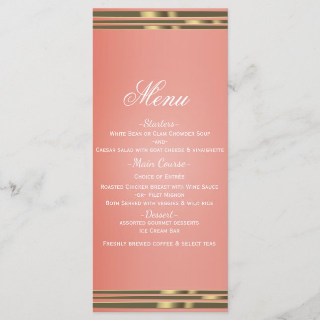 Convite Menu Chic Coral Peach & Dipped Gold (Frente)