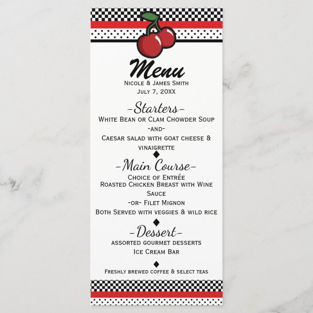 Convite Menu Personalizado Cerejas Vermelhas Preto (Frente)