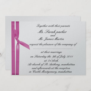 Convite metálico de fita prateada e rosa