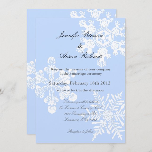 Convite metálico do casamento do floco de neve do (Frente/Verso)