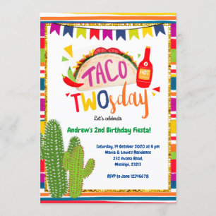 Convite mexicano do aniversário de Twosday do Taco