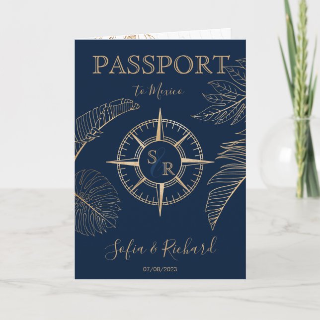 Convite Mexico Wedding Destination Passport World Map  (Frente)