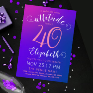 Convite Milestone 40 Ombre Azul Roxo Elegante