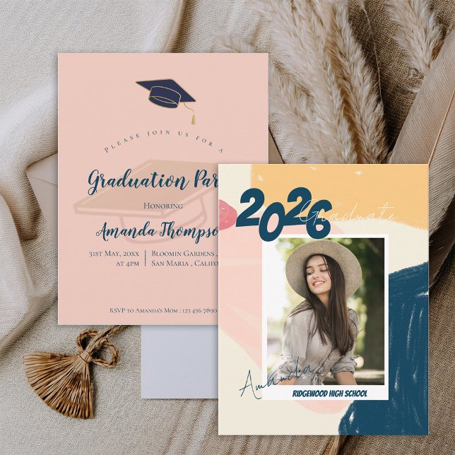 Convite Mini Foto Pastel Formatura 2026 Fofo (Cute Pastel Photo Class of 2026 Graduation Mini Invitation)