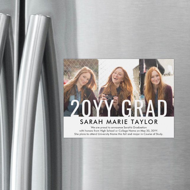 Convite Minimal 3 Photo Magnetic Graduation Announcement (Criador carregado)