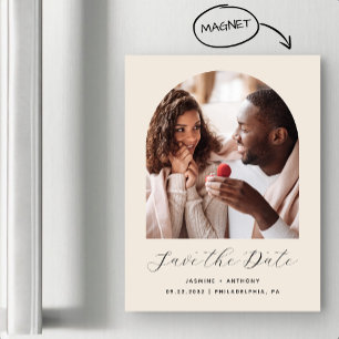 Convite Minimal Boho Foto Arco Bege Save the Date
