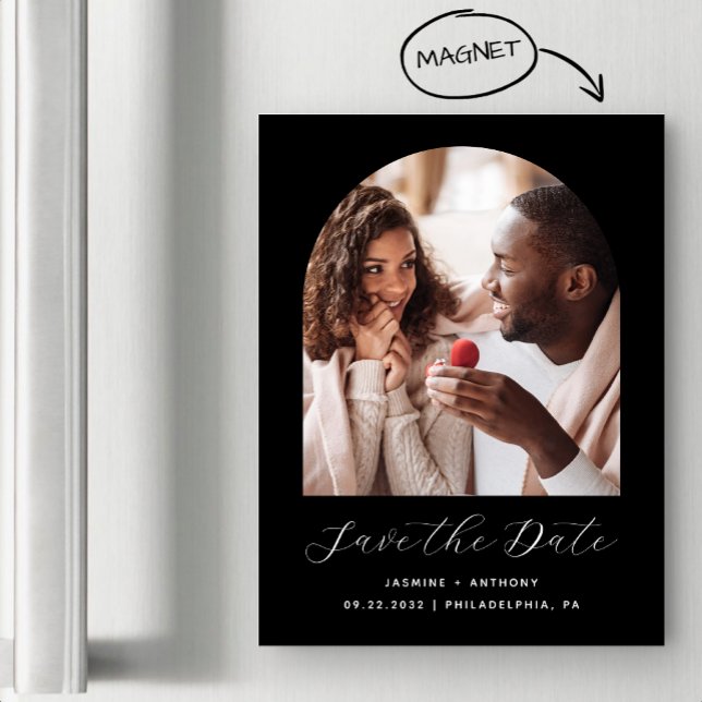 Convite Minimal Boho Foto Arco Preto Save the Date (Criador carregado)