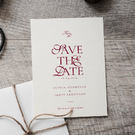 Convite Minimal Monogram Deep Burgundy Script Wedding