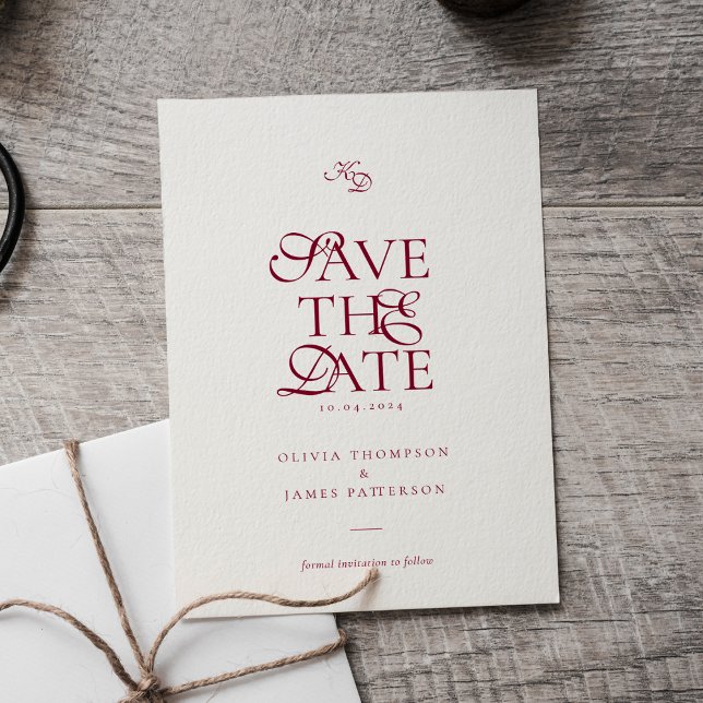 Convite Minimal Monogram Deep Burgundy Script Wedding (Criador carregado)